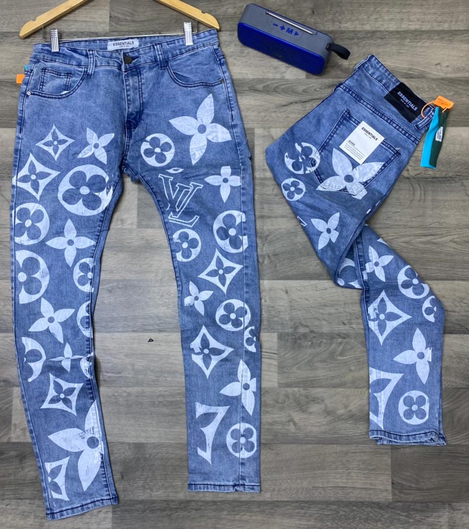 Essentials 'LV Print' Men's Fitted Denim Jeans - Blue - Vasiti Wholesale  Center